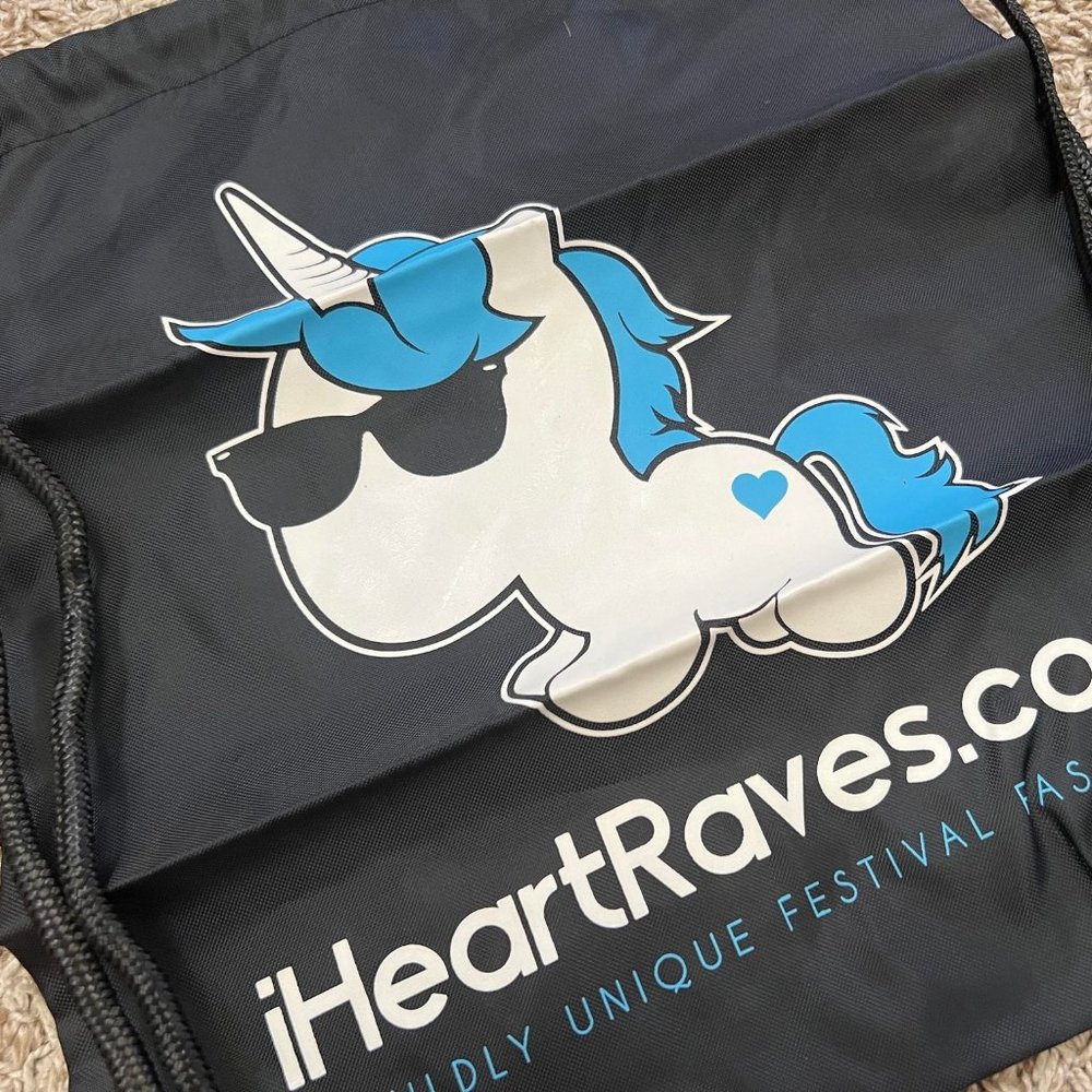 i Heart Raves unicorn drawstring backpack bag
